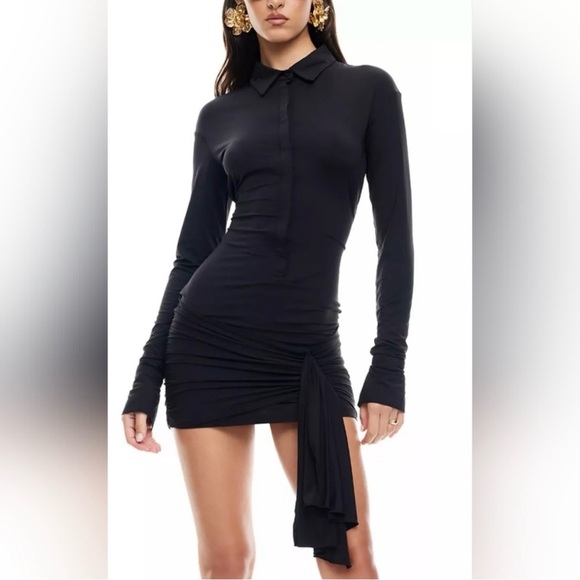 Lioness Dresses & Skirts - Lioness Black Long-Sleeve Ruched Tie-Detail Mini Dress